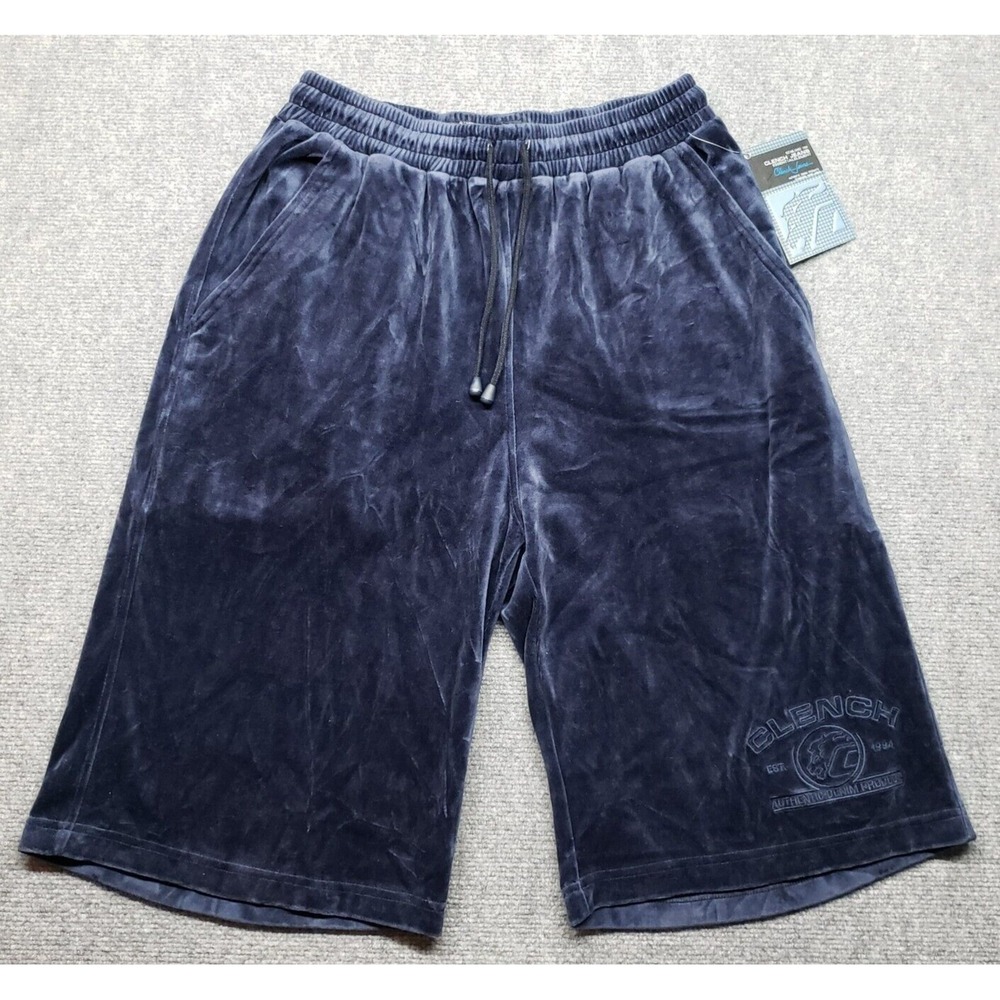 Vintage Clench Jeans Shorts Mens L Navy Blue Velvet Polycotton High Rise Y2K New